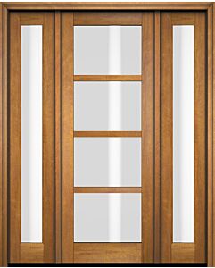 Mahogany Windermere Full Lite, 4 Lite SDL Contemporary Modern Shaker Single Door, Sidelites|G401-W-SH