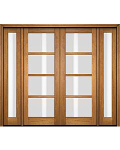 Mahogany Windermere Full Lite, 4 Lite SDL Contemporary Modern Shaker Double Door, Sidelites|G401-W-SH