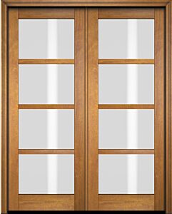 Mahogany Windermere Full Lite, 4 Lite SDL Contemporary Modern Shaker Double Door|G401-W-SH