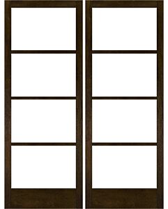 Mahogany Full Lite, Horizontal 4 Lite SDL Contemporary Modern Narrow Profile Shaker Double Door|G401-W-SLK-SH