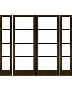 Mahogany Full Lite, Horizontal 4 Lite SDL Contemporary Modern Narrow Profile Shaker Double Door, Sidelites|G401-W-SLK-SH