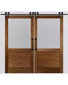 Mahogany 1/2 Lite Contemporary Modern 1 Panel Shaker Double Barn Door|G5001-BARN
