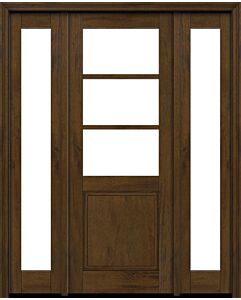 Mahogany 1/2 Lite, 3 Lite SDL 1 Panel Modern Farmhouse Shaker Single Door, Sidelites|G5003-SH