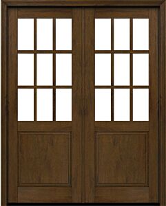 Mahogany 1/2 Lite, 9 Lite SDL 1 Panel Modern Farmhouse Shaker Double Door|G5009-SH