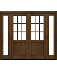 Mahogany 1/2 Lite, 9 Lite SDL 1 Panel Modern Farmhouse Shaker Double Door, Sidelites|G5009-SH