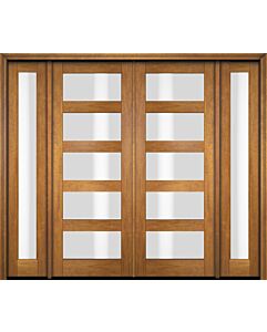Mahogany Full Lite, 5 Lite  Modern Shaker Double Door, Sidelites|G501-SH-SH