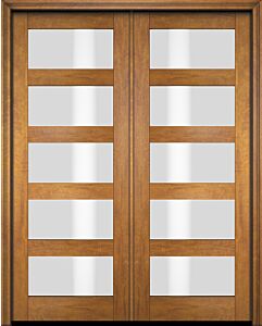 Mahogany Full Lite, 5 Lite  Modern Shaker Double Door|G501-SH-SH