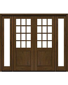 Mahogany 1/2 Lite, 12 Lite SDL 1 Panel Modern Farmhouse Shaker Double Door, Sidelites|G5012-SH