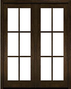 Mahogany Full Lite, 6 Lite SDL Modern Farmhouse Shaker Double Door|G601-SH