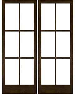 Mahogany Full Lite, 6 Lite SDL Contemporary Modern Narrow Profile Shaker Double Door|G601-SLK-SH