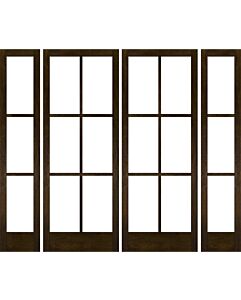 Mahogany Full Lite, 6 Lite SDL Contemporary Modern Narrow Profile Shaker Double Door, Sidelites|G601-SLK-SH