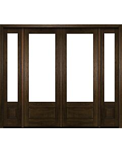 Mahogany 3/4 Lite 1 Panel Modern Farmhouse Shaker Double Door, Sidelites|G7501-SH