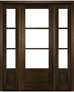 Mahogany 3/4 Lite, 3 Lite SDL 1 Panel Modern Farmhouse Shaker Single Door, Sidelites|G7503-SH