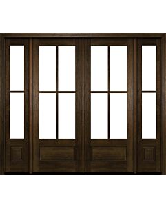 Mahogany 3/4 Lite, 4 Lite SDL 1 Panel Modern Farmhouse Shaker Double Door, Sidelites|G7504-SH
