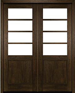 Mahogany 1/2 Lite, Horizontal 4 Lite SDL 1 Panel Modern Farmhouse Shaker Double Door|G500402-SH
