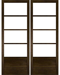 Mahogany 3/4 Lite, Horizontal 4 Lite SDL Contemporary Modern 1 Panel Narrow Profile Shaker Double Door|G7504-W-SLK-SH