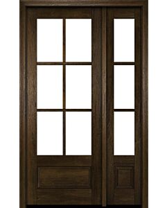 Mahogany 3/4 Lite, 6 Lite SDL 1 Panel Modern Farmhouse Shaker Single Door, Sidelite|G7506-SH
