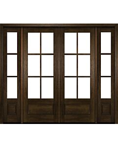 Mahogany 3/4 Lite, 6 Lite SDL 1 Panel Modern Farmhouse Shaker Double Door, Sidelites|G7506-SH