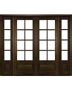 Mahogany 3/4 Lite, 8 Lite SDL 1 Panel Modern Farmhouse Shaker Double Door, Sidelites|G7508-SH