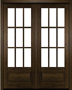 Mahogany 3/4 Lite, 9 Lite SDL 1 Panel Modern Farmhouse Shaker Double Door|G7509-SH