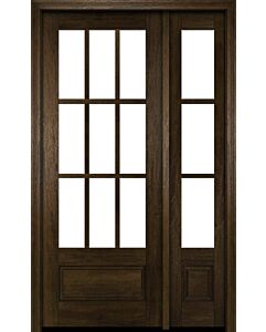 Mahogany 3/4 Lite, 9 Lite SDL 1 Panel Modern Farmhouse Shaker Single Door, Sidelite|G7509-SH