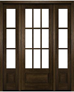Mahogany 3/4 Lite, 9 Lite SDL 1 Panel Modern Farmhouse Shaker Single Door, Sidelites|G7509-SH