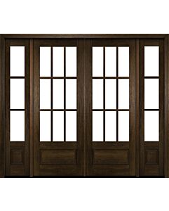 Mahogany 3/4 Lite, 9 Lite SDL 1 Panel Modern Farmhouse Shaker Double Door, Sidelites|G7509-SH