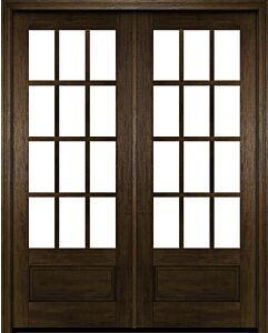 Mahogany 3/4 Lite, 12 Lite SDL 1 Panel Modern Farmhouse Shaker Double Door|G7512-SH