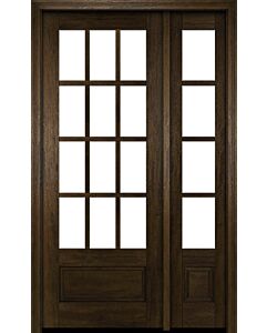 Mahogany 3/4 Lite, 12 Lite SDL 1 Panel Modern Farmhouse Shaker Single Door, Sidelite|G7512-SH
