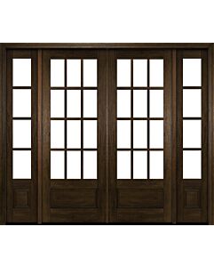 Mahogany 3/4 Lite, 12 Lite SDL 1 Panel Modern Farmhouse Shaker Double Door, Sidelites|G7512-SH