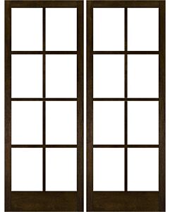 Mahogany Full Lite, 8 Lite SDL Contemporary Modern Narrow Profile Shaker Double Door|G801-W-SLK-SH