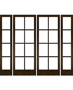 Mahogany Full Lite, 8 Lite SDL Contemporary Modern Narrow Profile Shaker Double Door, Sidelites|G801-W-SLK-SH