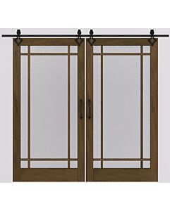 Mahogany Full Lite, 9 Lite Prairie SDL Shaker Double Barn Door|G906-BARN