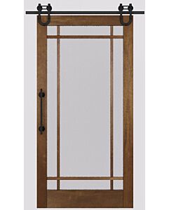 Mahogany Full Lite, 9 Lite Prairie SDL Shaker Single Barn Door|G906-BARN