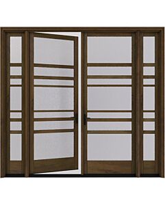Mahogany Horizon Full Lite, Artistic Lite SDL Contemporary Modern Narrow Profile Shaker Double Door, Sidelites