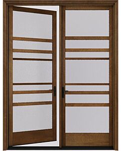 Mahogany Horizon Full Lite, Artistic Lite SDL Contemporary Modern Narrow Profile Shaker Double Door