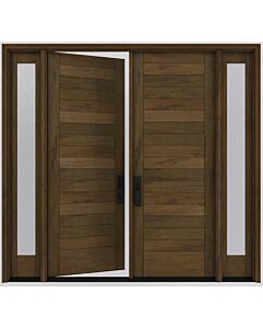 Mahogany Horizontal Plank Modular Modern Shaker Double Door, Sidelites|MR5-P101-SW-SH
