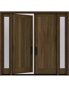 Mahogany Vertical Plank Modular Modern Shaker Solid Double Door, Sidelites|MRV101-SW-SH12
