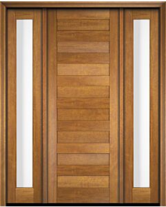 Mahogany Modern Slim Panel Shaker Solid Single Door, Sidelites|P101-SLM-SH