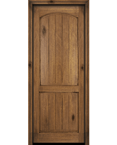 Mahogany Arch Panel, 2 Panel V-Grooved Rustic Solid Single Door|P201-V-AR-OG-RST