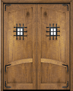 Mahogany Arch Panel, 2 Panel Rustic Solid Double Door|P2301-ARP-OG-RST