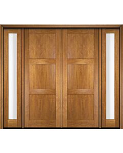 Mahogany Modern 3 Panel Shaker Solid Double Door, Sidelites|P301-SH-SH