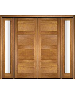 Mahogany Modern 4 Panel Shaker Solid Double Door, Sidelites|P401-SH-SH