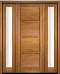 Mahogany Windermere Contemporary Modern 4 Panel Shaker Single Door, Sidelites|P401-W-SH