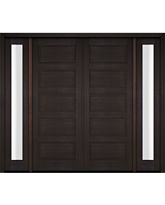 Mahogany 5 Panel Solid Double Door, Sidelites|P501-S-OG
