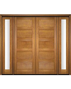 Mahogany Modern 5 Panel Shaker Solid Double Door, Sidelites|P501-SH-SH