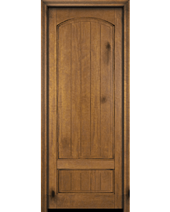Mahogany Arch Panel, 2 Panel V-Grooved Rustic Solid Single Door|P7501-V-AR-OG-RST
