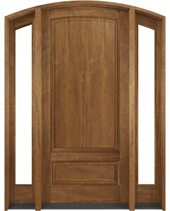 Mahogany Montana Arch Top Colonial 2 Panel Solid Single Door, Sidelites|P75101-ART-OG_G101-ARTP-SL_1-2