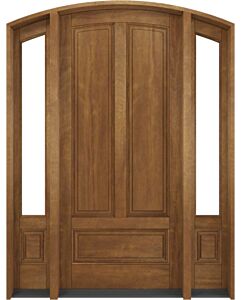 Mahogany Montana Arch Top Colonial 3 Panel Solid Single Door, Sidelites|P75201-ART-OG_G75101-ARTP-SL_1-2