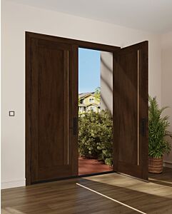 Mahogany Lux Slimlite Razor Lite  Contemporary Modern 1 Panel Shaker Double Door
